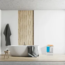 Relaxdays Wäschekorb mit Sitz, Landhausstil, 40 l Wäschesammler, Holz & Stoff, Badhocker HxBxT: 55 x 41 x 41 cm, weiß