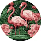 IDEYKA Flamingos in Blumen - Malen nach Zahlen für Erwachsene, einfaches Acryl-Malen nach Zahlen für Erwachsene, malen nach zahlen erwachsene mit rahmen,DIY-Malen nach Zahlen als Geschenk, d39cm