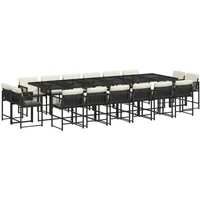 VidaXL 17-tlg. Garten-Essgruppe mit Kissen Schwarz Poly Rattan