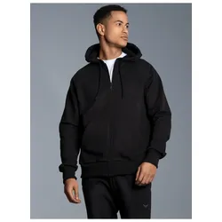 Sweatjacke TRIGEMA "TRIGEMA Sweatjacke mit Kapuze", Herren, Gr. L, schwarz, 70% Baumwolle, 30% Polyester, Basic, Sweatjacken