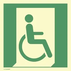 Schild Notausgang für gehbeeinträchtigte Personen rechts, Alu,nachl.,160-mcd, 200x200mm