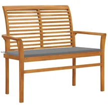 vidaXL Gartenbank Massivholz Teak 112 cm Graue Auflage
