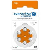 everActive 13, 6 Stück, Hörgerätebatterien, hohe Leistung, Zink-Luft-Batterien, 1 Blisterkarte, 4-jährige Haltbarkeit, orange, Ultrasonic PR48