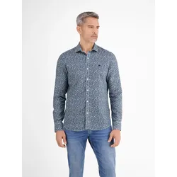 Langarmhemd LERROS "LERROS Langarmhemd mit Haifischkragen, floral bedruckt", Herren, Gr. S, Normalgrößen, blau (crispy blau), 55% Leinen, 45% Baumwolle, Langarm, Hemden