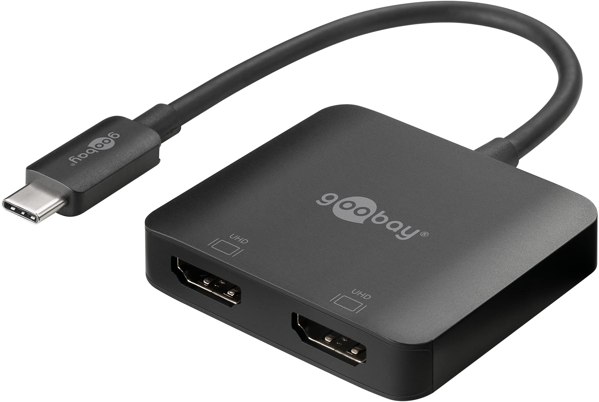 goobay 60173 USB C auf HDMI Adapter / 4K @ 60Hz USB Verteiler Laptop auf 2 Monitore / 2Port HDMI Hub 32,4 Gbits/HDMI Dockingstation/Schwarz