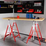 Set Mit 2 Klappbaren Metall-sägeböcken Mit Verstellbarer Höhe, Stahl-sägeböcke 68x58x80-130 Cm, Rot