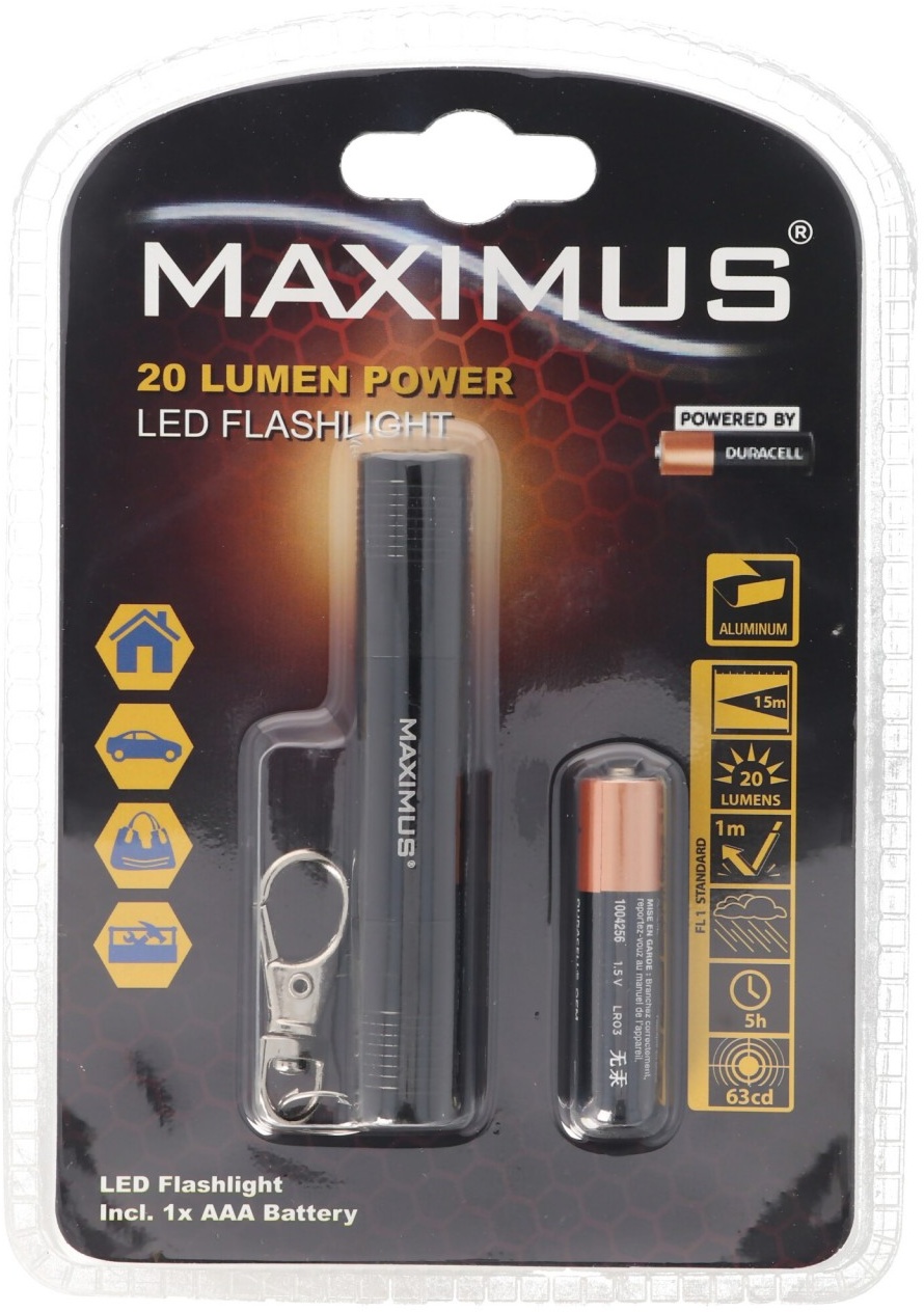 20 Lumen Miniatur LED-Taschenlampe im Stiftformat inklusive Schlüsselring, Karabiner und Batterie