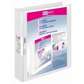 Veloflex Präsentationsringbuch Velodur, A4, 4-Ring-Mechanik, 272 x 315 x 46, mit Außentaschen, weiß