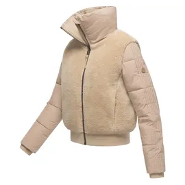 Navahoo Damen, Teddy-Fleecejacke warme Winterjacke mit hohem Kragen Teddyzone 14 beige, Gr. XL - XL