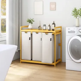 ADEL DREAM AdelDream Wäschekorb 150L, 3 Fächer Wäschesammler mit Bambusrahmen,