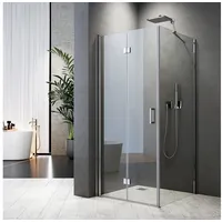 Boromal Eckdusche Duschkabine mit Seitenteil H:185/195cm, BxT: 100x80 cm, 5mm ESG, Falttür Pendeltür mit Seitenteil, 90x90 80x80 90x75 100x100 cm, Rechts-und Links montierbar 100 cm x 195 cm x 80 cm