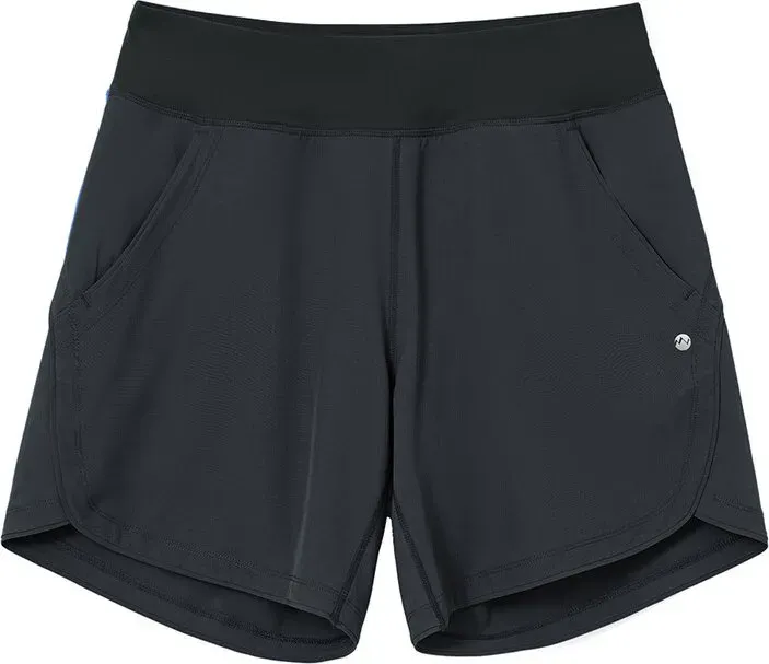 Willit Damen Swimboard-Shorts, 7 Zoll, UPF 50+, hoch geschnitten, mit Linienfächern, Schwarz, Größe 38