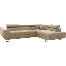 kaiser möbel Ecksofa FALIO L mit Schlaffunktion im modernen Stil für das Wohn- und Schlafzimmer Hellbeige Rechts - Beige