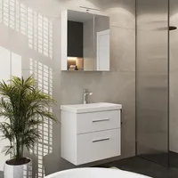 Planetmöbel Badmöbel Set mit Spiegelschrank und Waschtisch mit Schubladen