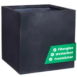 Vivanno Pflanzkübel Fiberglas Block Frostsicher - 40x40x40 cm - Steinoptik Anthrazit - Blumenkübel Quadratisch für Draußen und Drinnen
