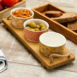 MARELIDA Tapas Set Servierset Servierplatte mit 3 Schalen Dipschalen Porzellan Fingerfood