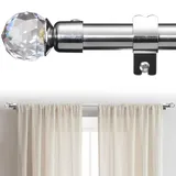 Gardinenstange, 71-308cm Gardinenstange Vorhangstange Verstellbare Beschläge Set mit Halterungen aus Edelstahl - 16 mm Durchmesser mit Acryl Diamant Endstück/Silber