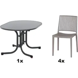 SIENA GARDEN Urban Lights Set 5teilig Lane Stuhl gastrotauglich taupe mit Tisch Paco 140x90