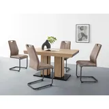 Hela Essgruppe »Agnes Esstisch ausziehbar, Tisch ausziehbar 140 -220 cm,«, (Set, 5 tlg.), Belastbarkeit 140 KG, bequem gepolstert mit Griff, braun