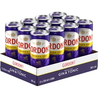 Gordon's London Dry Gin & Tonic Water | Mixgetränk mit klassischem Wachholder-Geschmack | Trinkfertige Dose für unterwegs & gesellige Events | 10% vol | 12 x 250 ml EINWEG Mehrverpackung |