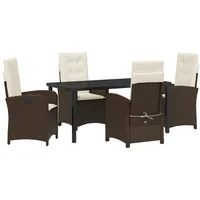 VidaXL 5-teiliges Garten-Ess-Set mit Kissen in Braun aus Poly-Rattan