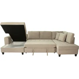 trends by hg Wohnlandschaft Polyester U-Form 3-Sitzer Beige