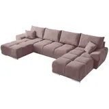 bromarkt Ecksofa NUBES Schlaffunktion Bettkasten U-Form, 372x184x85cm Rosa, - Rosa