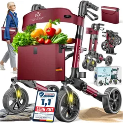 KESSER® Leichtgewicht Rollator faltbar mit Sitz, Griff, Tasche, schmal für Senioren Wohnung, Klappbar, Höhenverstellbar, Reflektoren   All Gelände Reifen Indoor-& Outdoor, Gehhilfe, Laufhilfe