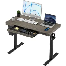 KOWO Schreibtisch Höhenverstellbar Elektrisch 120 x 60 cm, Graue Holz Tischplatte, Höhenverstellbarer Schreibtisch, Ergonomischer Sitz-Stehpult Tisch, Computertisch - Schwarzes Gestell