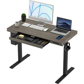 KOWO Schreibtisch Höhenverstellbar Elektrisch 120 x 60 cm, Graue Holz Tischplatte, Höhenverstellbarer Schreibtisch, Ergonomischer Sitz-Stehpult Tisch, Computertisch - Schwarzes Gestell