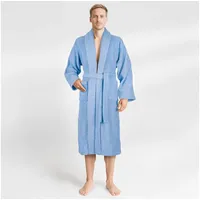 HAMMETEX Herrenbademantel hergestellt aus 100% Baumwolle – 380 g/m2 Frottee, mit Taschen, Langform, Baumwolle, Schalkragen, Gürtel, saugfähig & Weich blau M