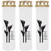 HS Candle Grabkerze mit Motiv 100h Brenndauer (3-tlg), Ø7xH25 cm, Grabkerze mit Motiv im 1er, 3er, 6er, 9er Pack weiß