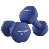 SONGMICS Kurzhantel Hanteln, (2er Set Neopren-Beschichtung, Hantelset, Kurzhanteln, Hexagon), 1KG-2KG-3KG-4KG-5KG Krafttraining, Workout, Fitnesstraining blau 2 x 5 kg