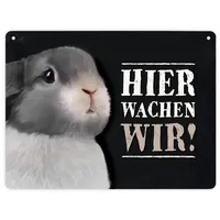 Trendaffe Hier wachen wir! Metallschild XL mit Hase Motiv