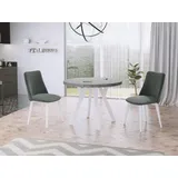 Designer Runder Ausziehbarer Esstisch - Loft-Stil, Industriell, Platzsparend - Weiße Beine - 100 bis 200 cm - für 5-10 Personen - Hergestellt in ... - Hellgrau
