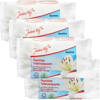 Jeden Tag Feuchtes Toilettenpapier Sensitive 70 Tücher | Parfümfrei, pH Hautneutral, 100% Biologisch abbaubar | für eine mildende und hygienische Reinigung (4er Pack)