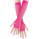 SamHeng Lange Netzhandschuhe, Pink fingerlose Armstulpen, Mesh-Kostüm Handschuhe, Kostüm-Punk-Accessoire für Frauen, Mädchen, Kinder, 80er-Jahre-Kostüm, Abendparty-Zubehör - Einheitsgröße