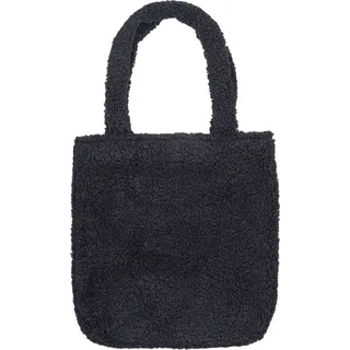 Stylebreaker Teddyfell Beuteltasche mit langen breiten Henkeln, Schultertasche, Strick Optik Einfarbig 02012402, Farbe:Schwarz