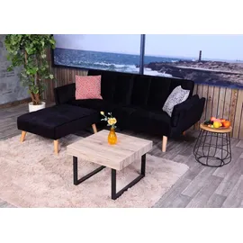 Mendler Schlafsofa HWC-K18 mit Ottomane, Couch Sofa Gästebett, Schlaffunktion 218x175cm Samt schwarz