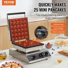 Vevor Mini-Pfannkuchenmaker kommerzielle Dutch Mini Pfannkuchen Maschine, 25 Stk., 43 mm Durchmesser, Dorayaki-Backmaschine, 1700 W, Temperatur- und Zeitregelung, in Küchen, Cafés und Restaurants