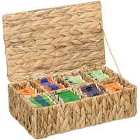 Relaxdays Teebox, 8 Fächer, 110 Teebeutel, geflochtener Tee-Organizer, HxBxT: