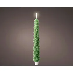 Lumineo LED Kerze mit Timerfunktion 29cm Wachs Tannenbaum Form - Echtwachskerze flackernde Flamme Adventskerze batteriebetrieben Weihnachtskerze Grün Warmweiß