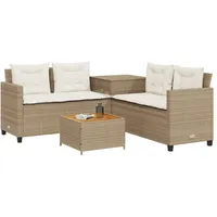VidaXL Gartensofa in L-Form mit Tisch und Kissen Beige