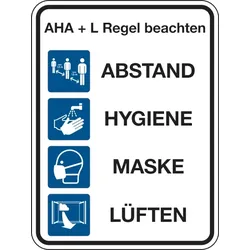 Kombischild, AHA + L Regel beachten, 400 x 300 mm, Kunststoff - 300x400x1.5 mm Kunststoff