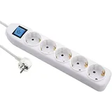 Electraline 62012 Steckdosenleiste 5-Fach mit Schalter, Kabel 1.5M/ Mehrfachsteckdose/Tischsteckdose/Steckerleiste, Weiß
