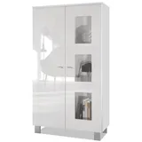 Vladon Standvitrine Denjo 71 x 129 x 35 cm Weiß matt/Weiß Hochglanz