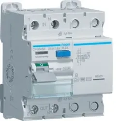 Hager CFB525E Fehlerstromschutzschalter 2 polig 10kA 25A 300mA Typ B.Allstromsensitiver Fehlerstrom-Schutzschalter (FI, RCCB) nach DIN EN 61008-1