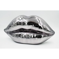 Casa Padrino Luxus Deko Lippen Chrom Silber 46 x H. 25 cm - Kunstharz Deko Kuss Mund Lippen - Wohnzimmer Deko Accessoires