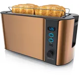 Arendo - Edelstahl Toaster Langschlitz 4 Scheiben - Defrost Funktion - wärmeisolierendes Gehäuse - mit integriertem Brötchenaufsatz - 1500W - Krümelschublade - Display mit Restzeitanzeige - Kupfer