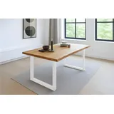 Baumkantentisch Esstisch Wildeiche 120 x 80 cm weiß SERRA - Braun